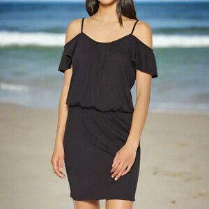 Joie Mini Black Dress Large Cold Shoulder Stretch Short Cotton Vacation Holiday